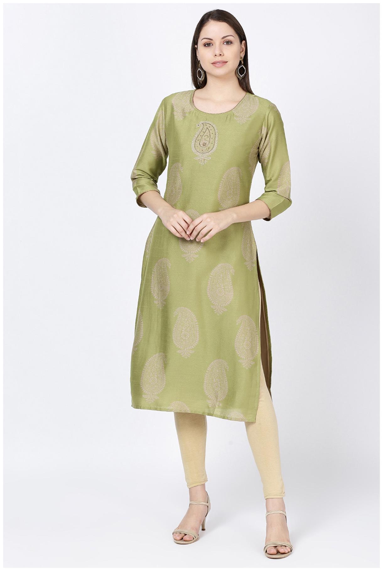 

Soch Women Green Embroidered Straight Kurti
