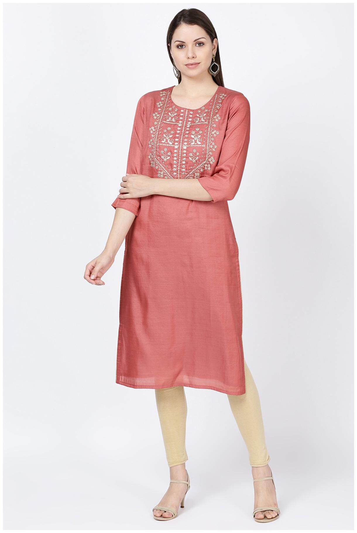 

Soch Women Peach Embroidered Straight Kurta