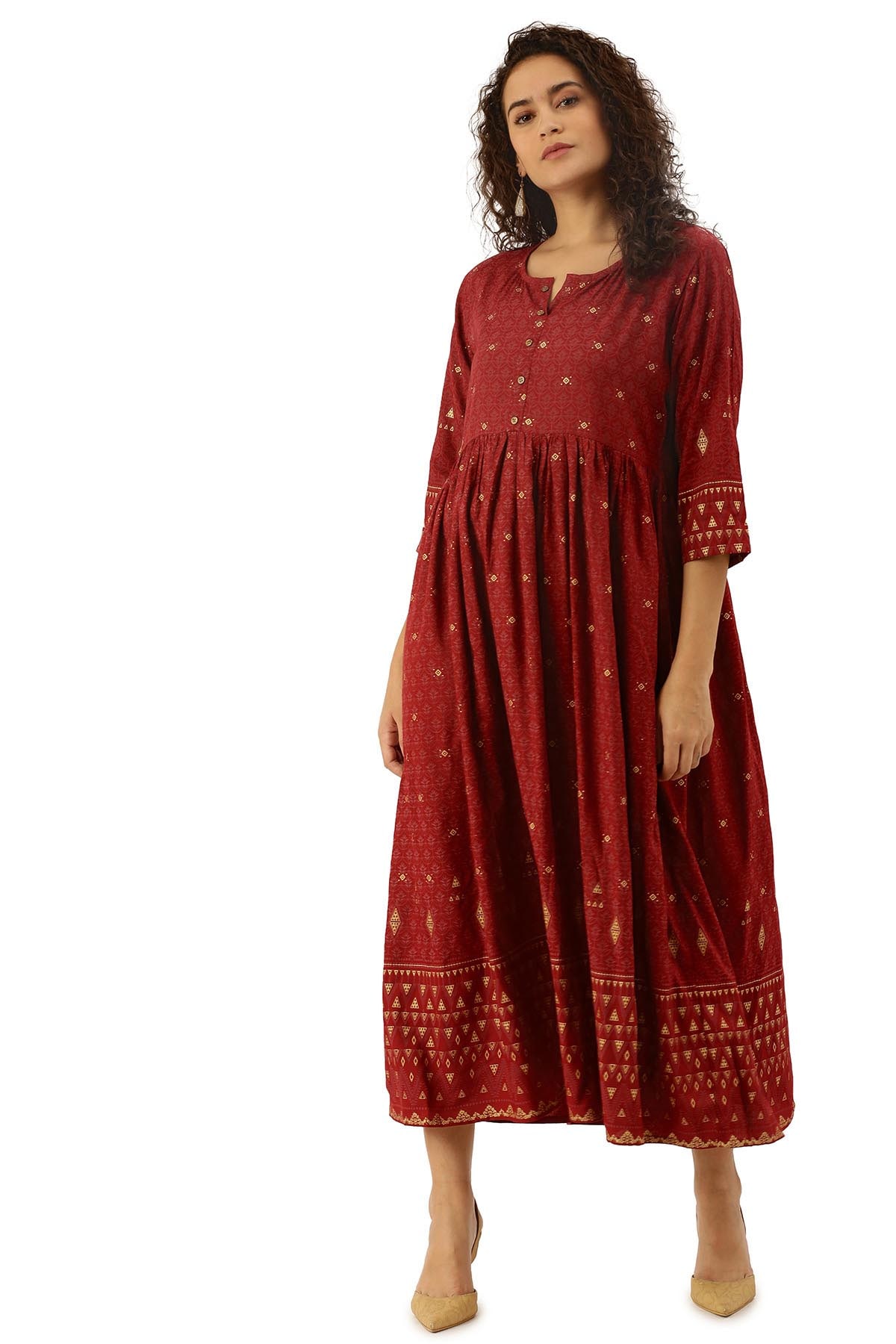 

Soch Maroon Printed Fit flare dress