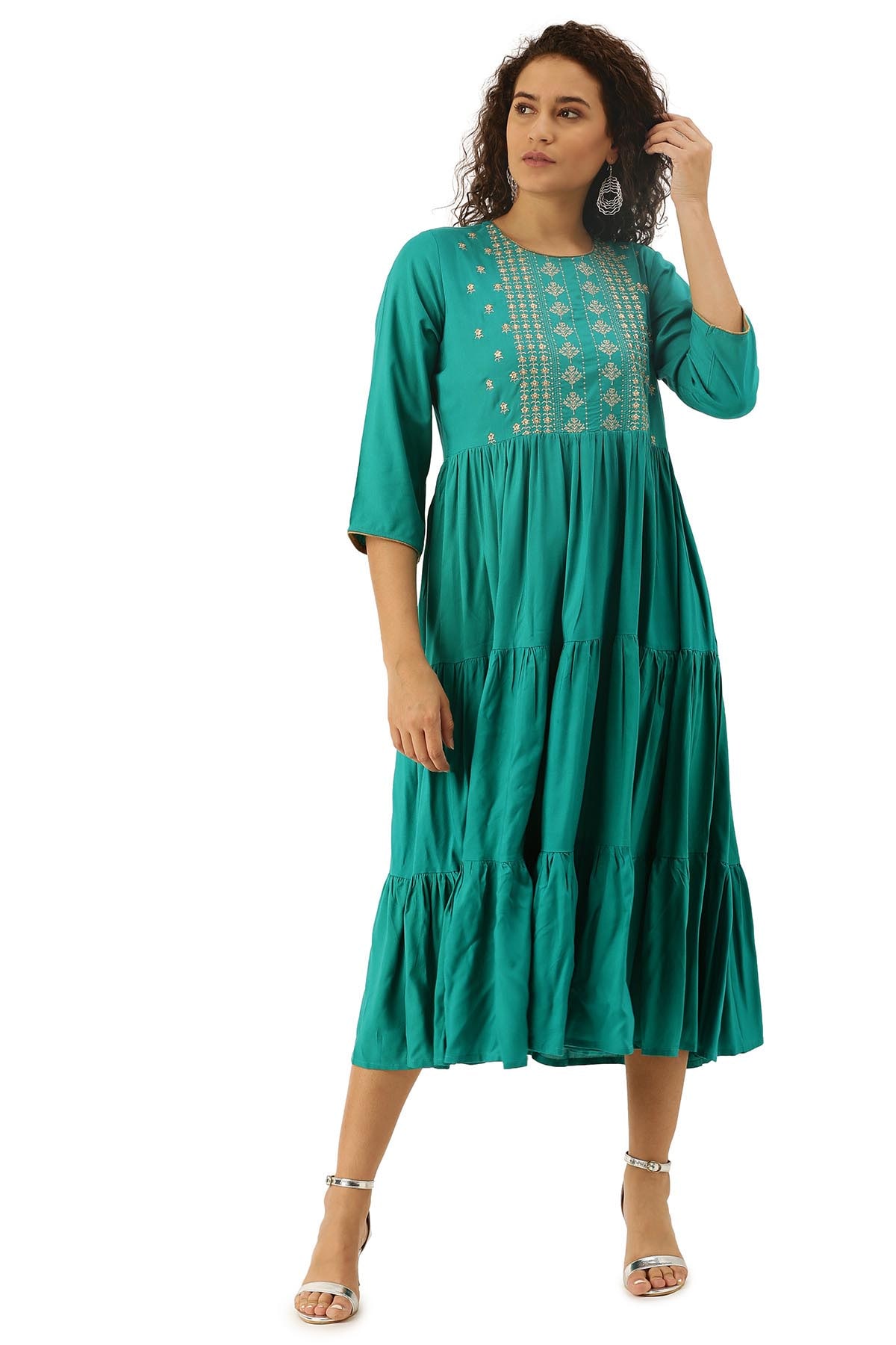 

Soch Blue Embroidered Fit flare dress