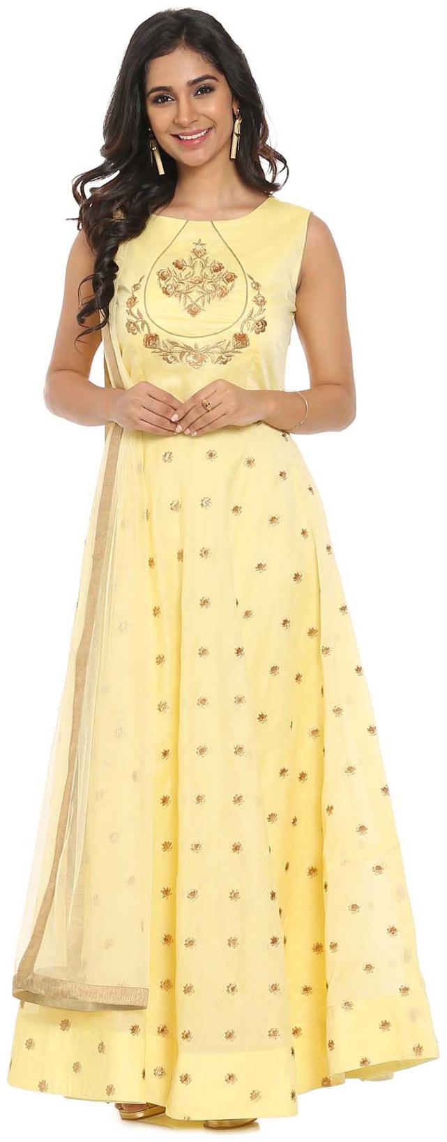 

Soch Yellow and Gold Embroidered Chanderi Salwar
