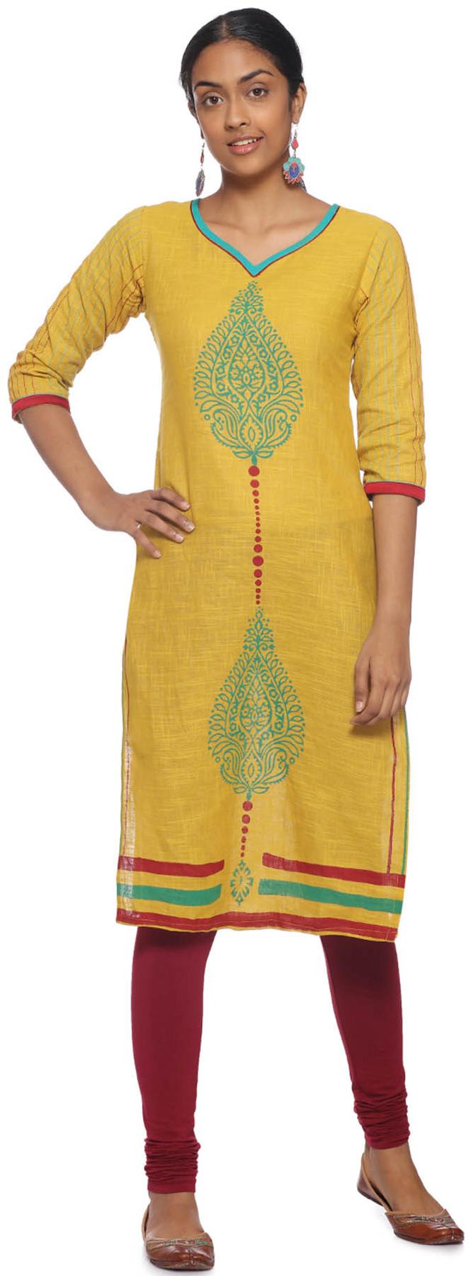 

Soch Women Yellow Printed Straight Kurti