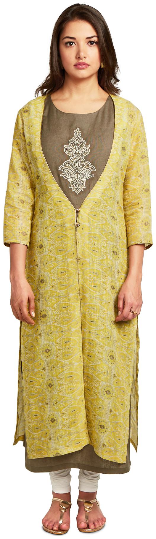 

Soch Women Yellow Printed Straight Kurta