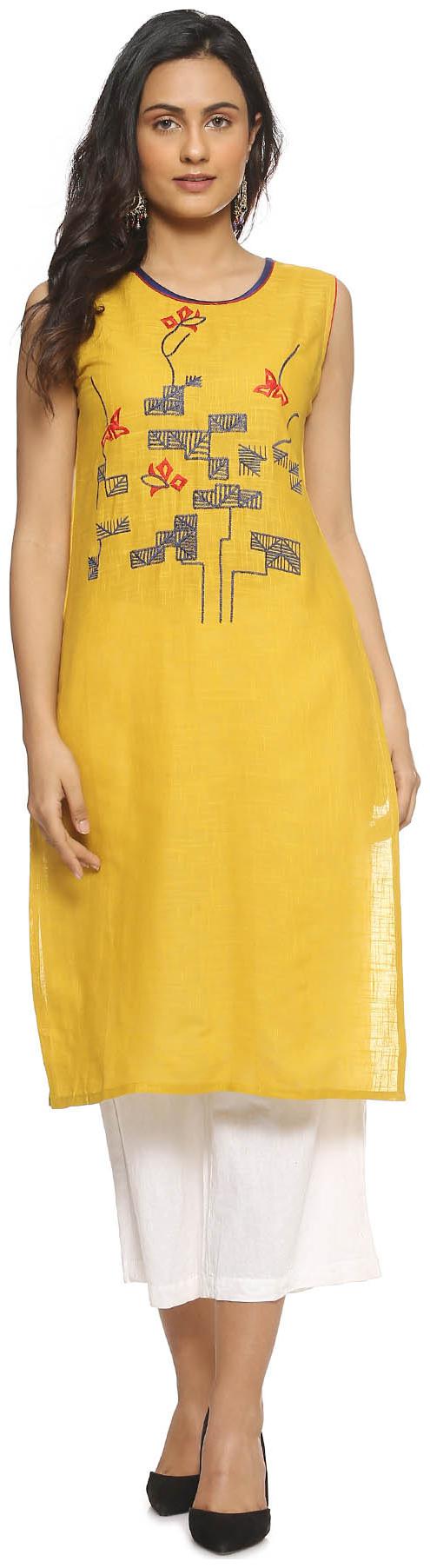 

Soch Women Yellow Embroidered Straight Kurti