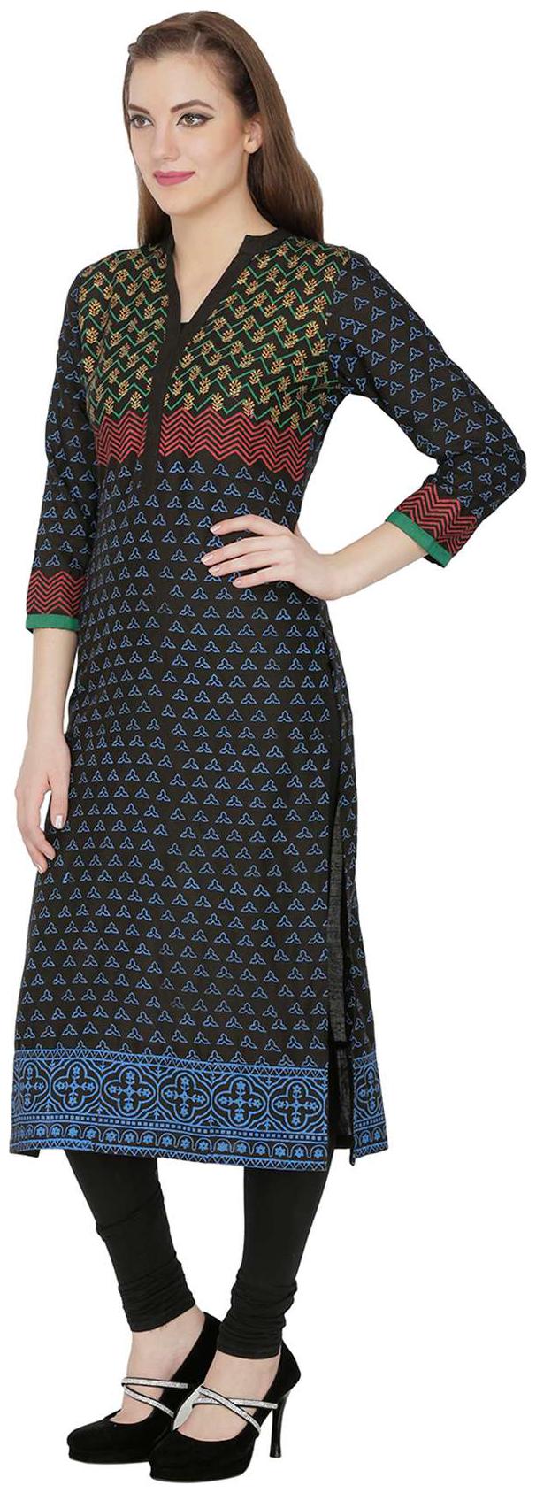 

Sohniye Women Black Colorblocked Straight Kurta