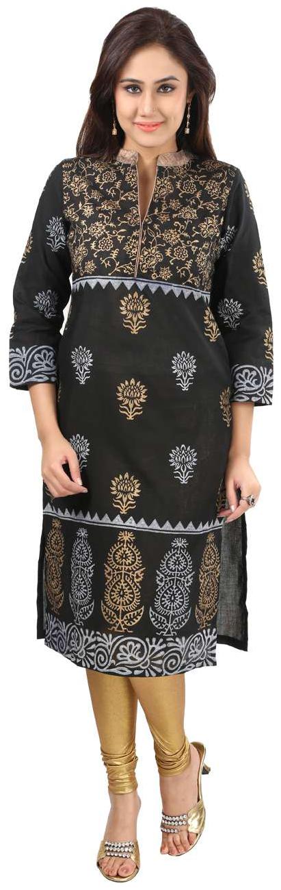 

Sohniye Women Black Printed Straight Kurta