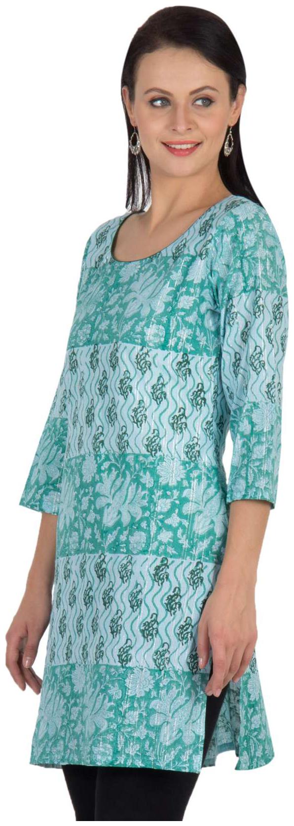 

Sohniye Blue Block Printed Cotton Kurti