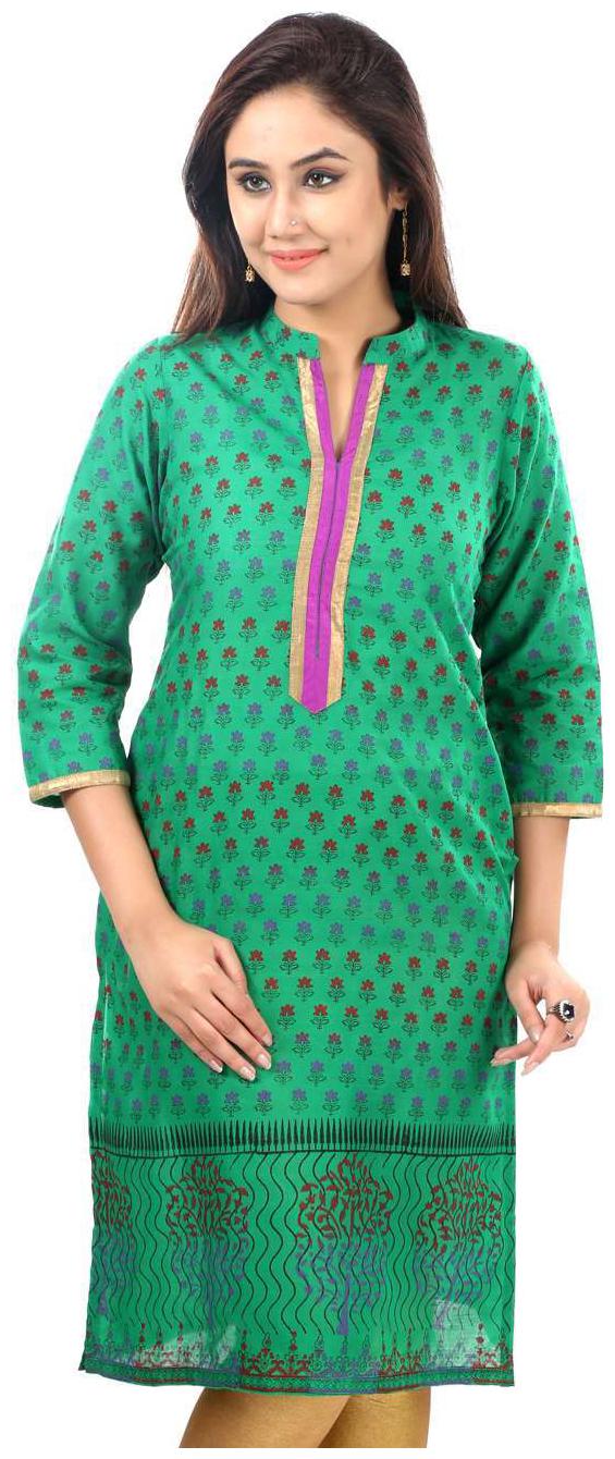 

Sohniye Green Cotton Printed 3 4th Sleeves Medium Kurti