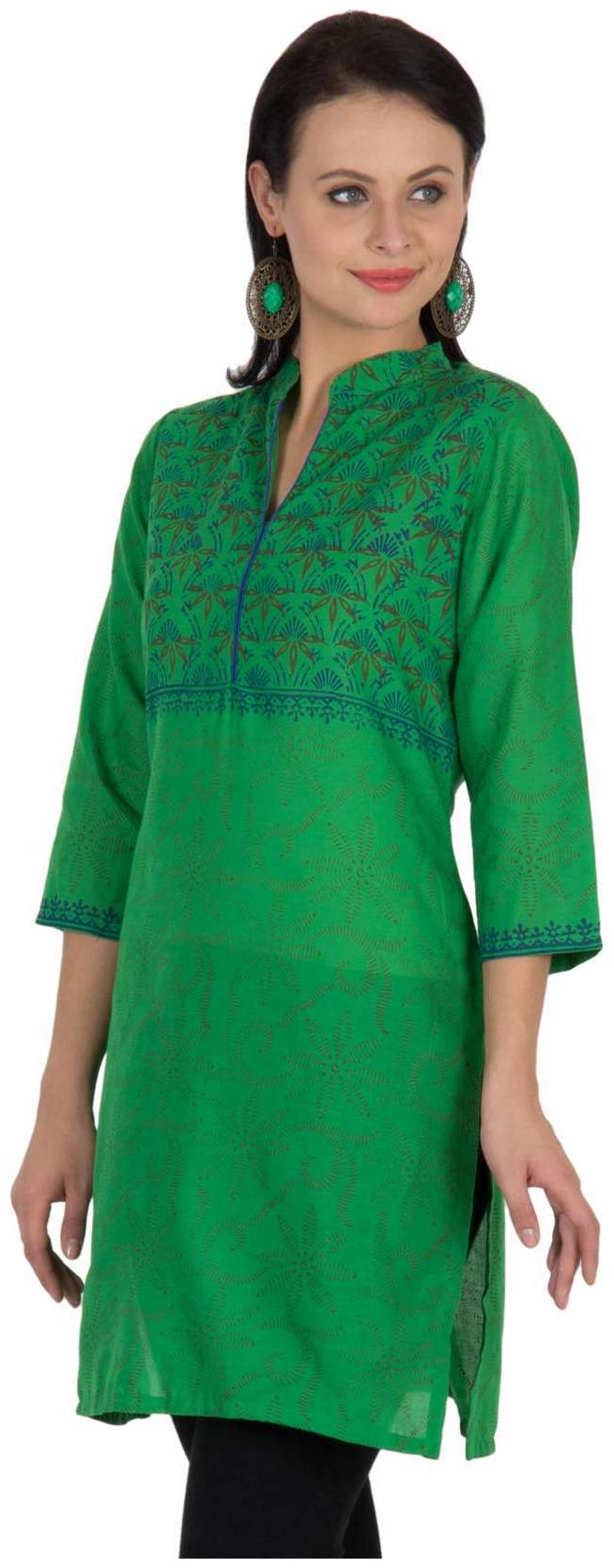 

Sohniye Green Floral Print Cotton Kurti