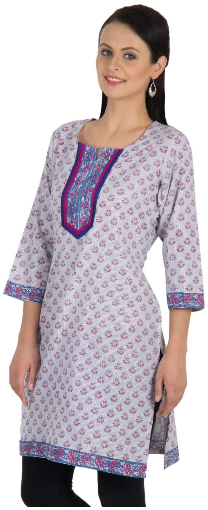 

Sohniye Grey Block Printed Cotton Kurti