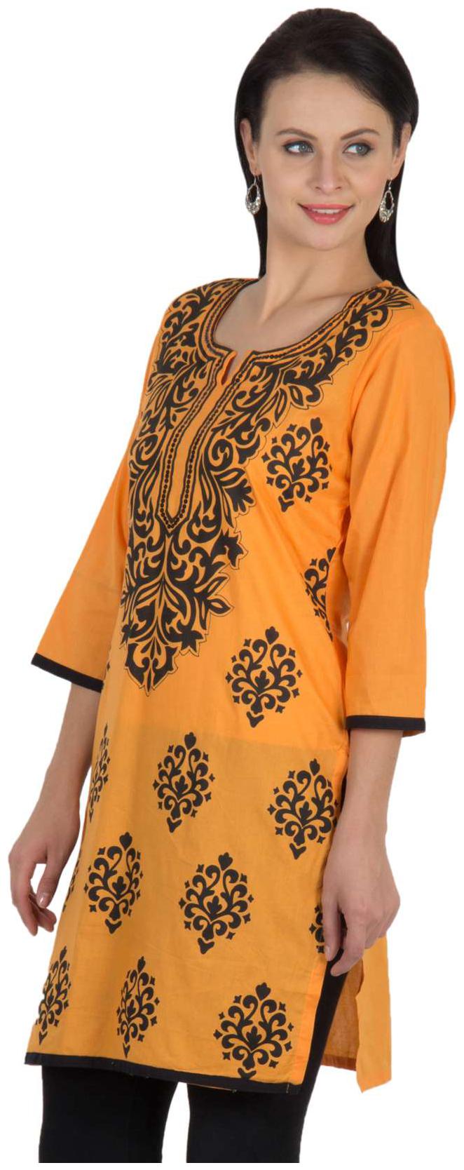 

Sohniye Hand Sequenced Cotton Kurti-orange Color