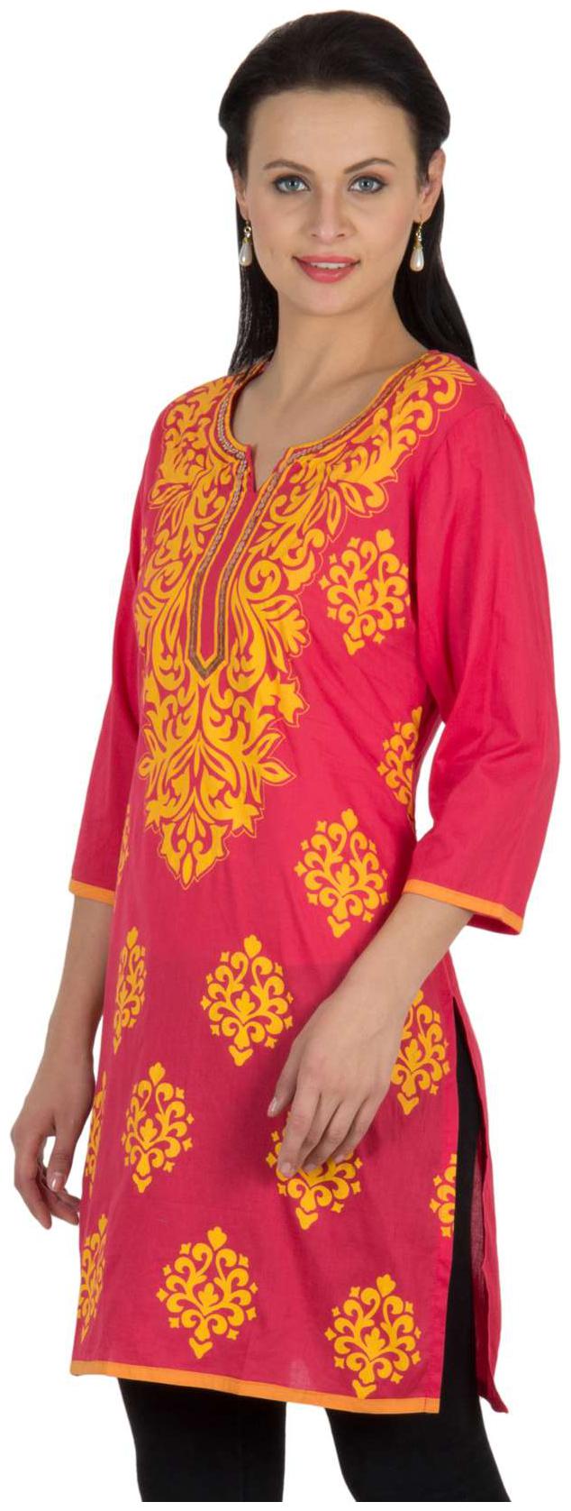 

Sohniye Hand Sequenced Cotton Kurti-coral Color