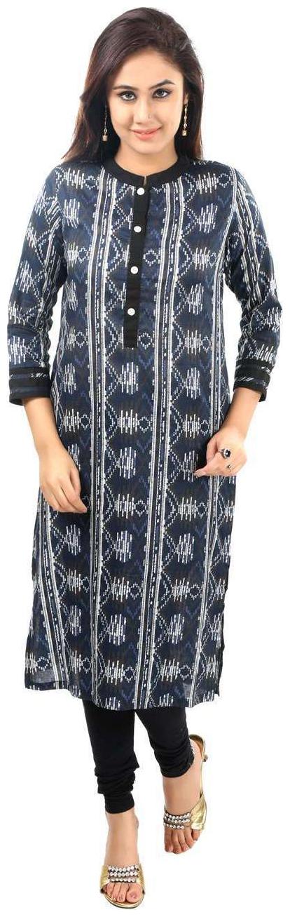 

Sohniye Women Blue Printed Straight Kurta