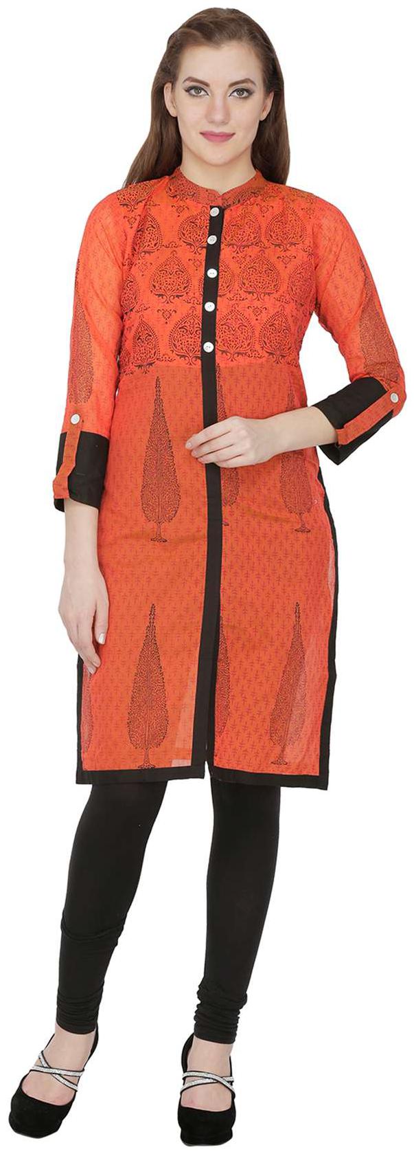 

Sohniye Women Orange Printed Straight Kurta