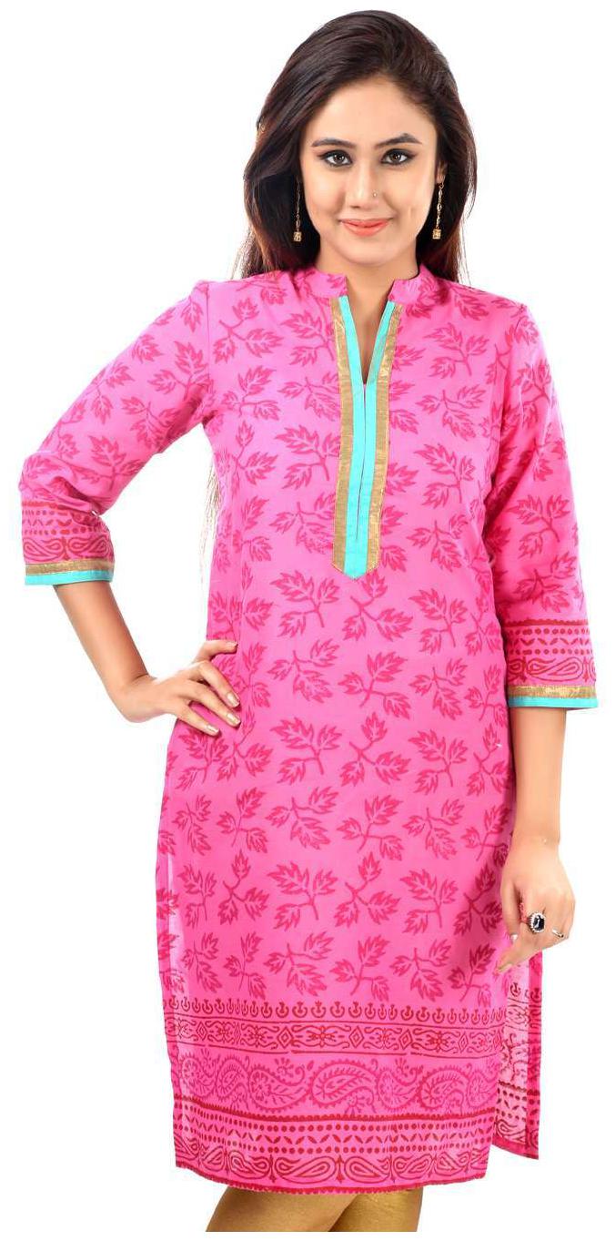 

Sohniye Pink Cotton Printed 3 4th Sleeves Medium Kurti
