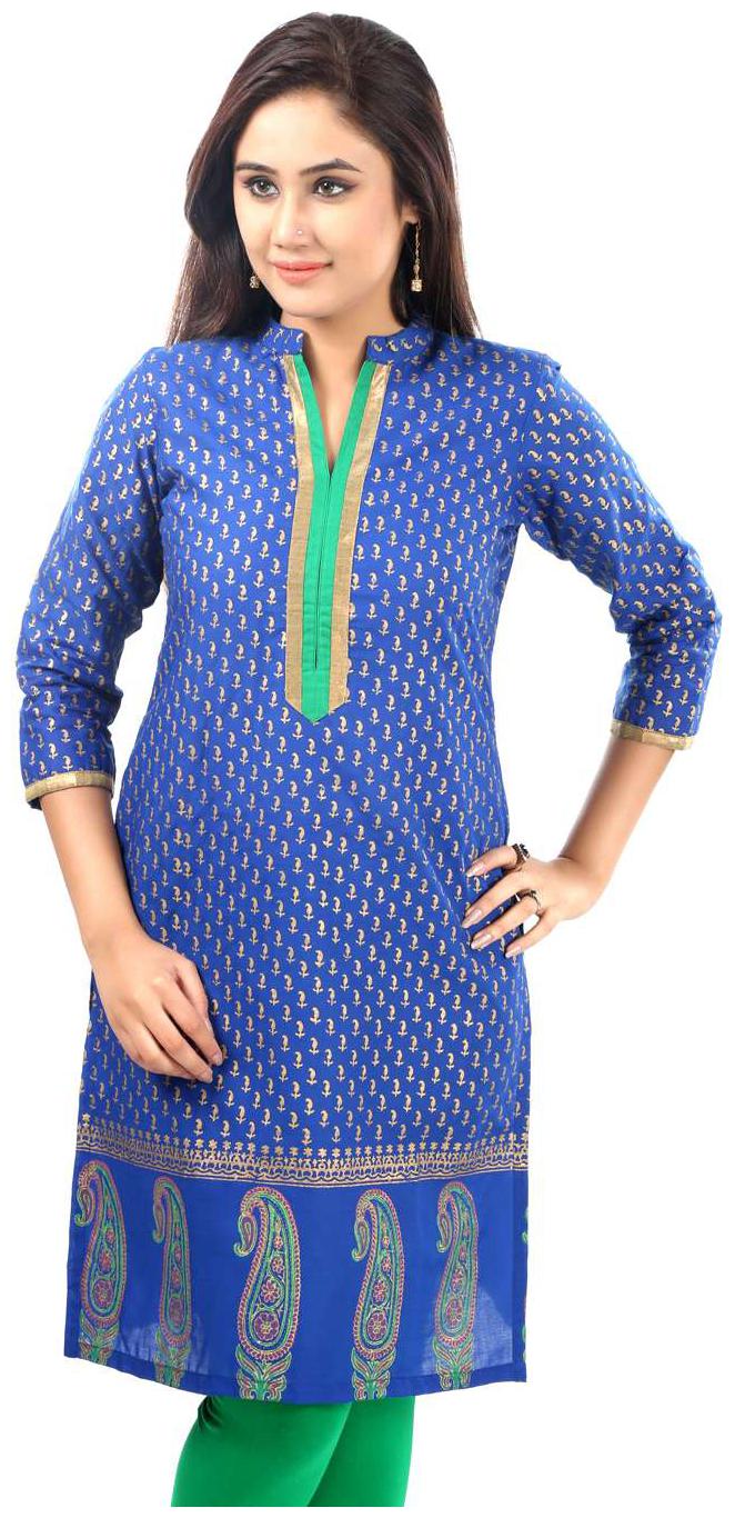 

Sohniye Royal Blue Cotton Printed 3 4th Sleeves Medium Kurti