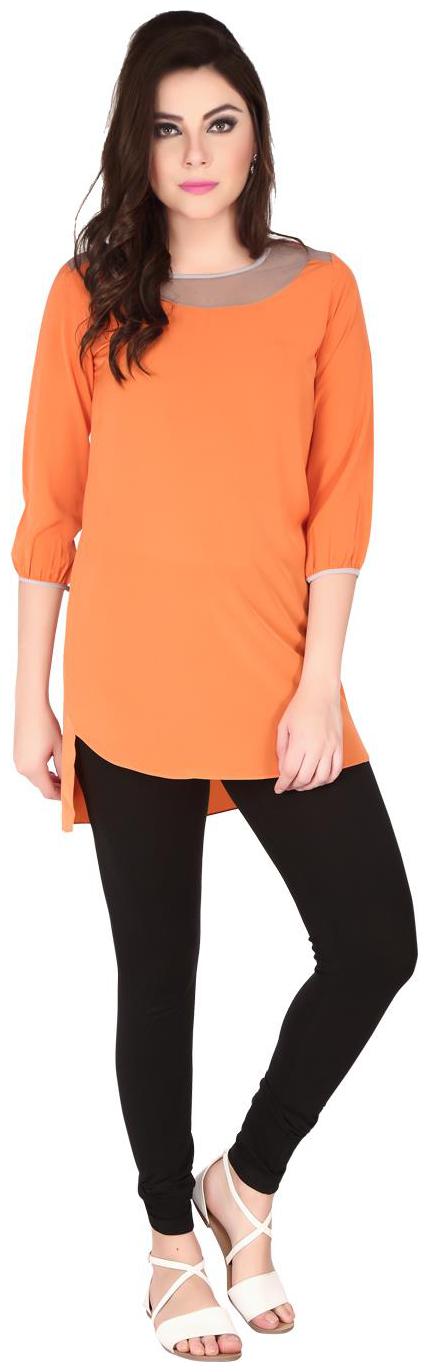 

SOIE 3 4th sleeve curve hemline tunic with sheer neck panel