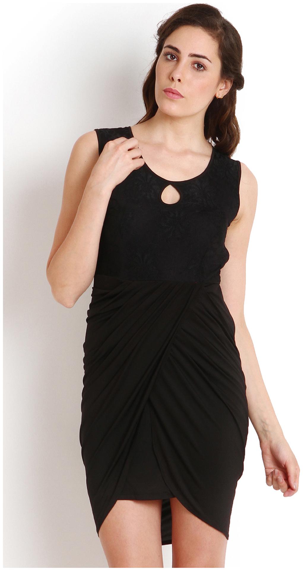 

Soie Black Sleeveless Solid A-Line Dress