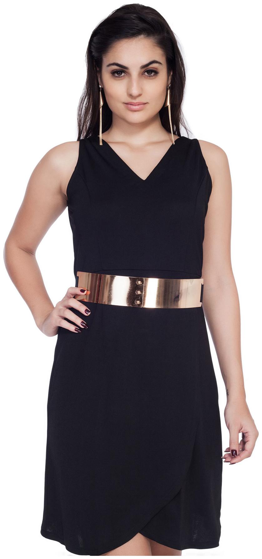 

Soie Black Sleeveless Solid A-Line Dress