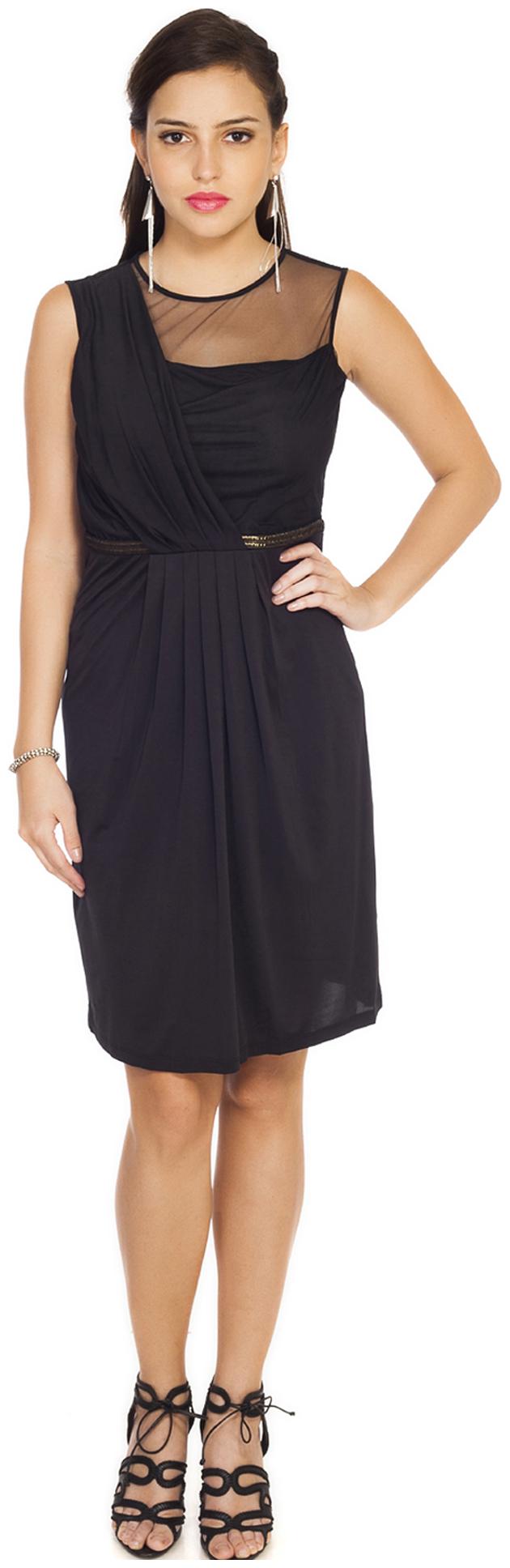 

Soie Black Sleeveless Solid A-Line Dress