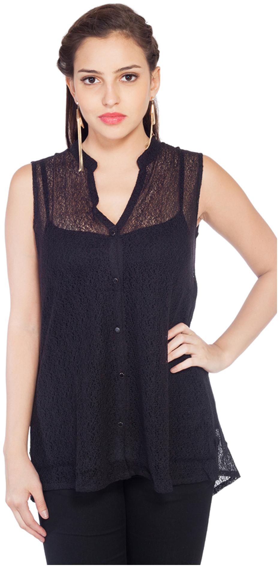 

Soie Women Black Solid Regular Fit Shirt
