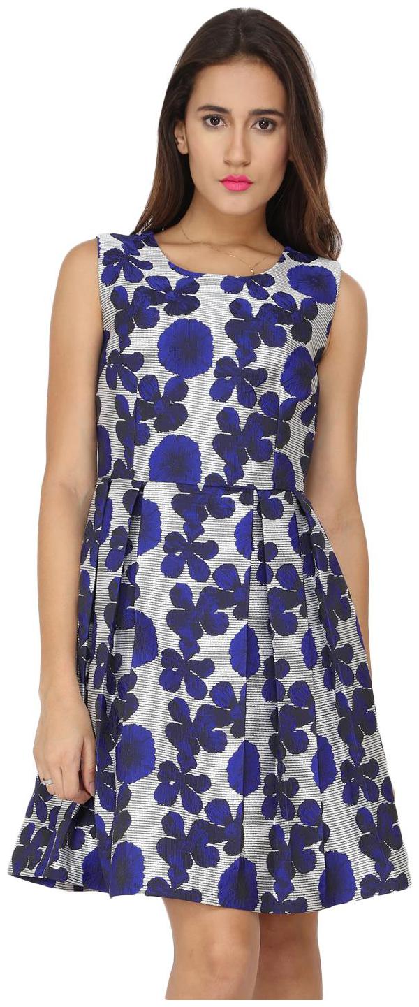 

SOIE Blue printed fit flare regular Dress