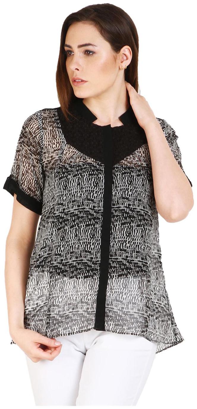 

SOIE Casual Short Sleeve Printed Women s Black White Top