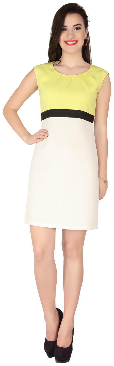 

SOIE colour block sleeveless dress with round neck with pleats detailing