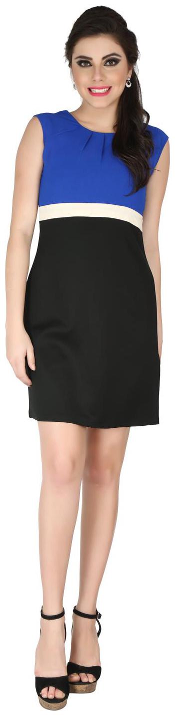 

SOIE colour block sleeveless dress with round neck with pleats detailing