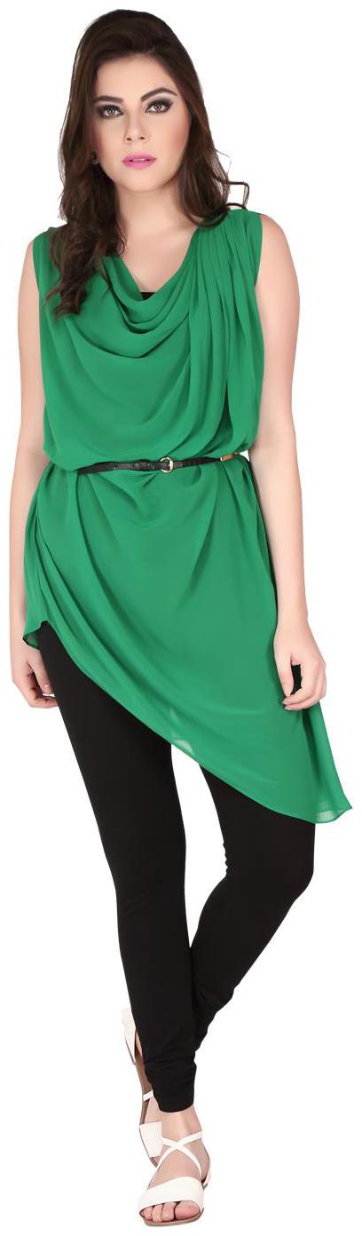 

SOIE cowl neck sleeveless tunic with assymetric hemline and waist belt