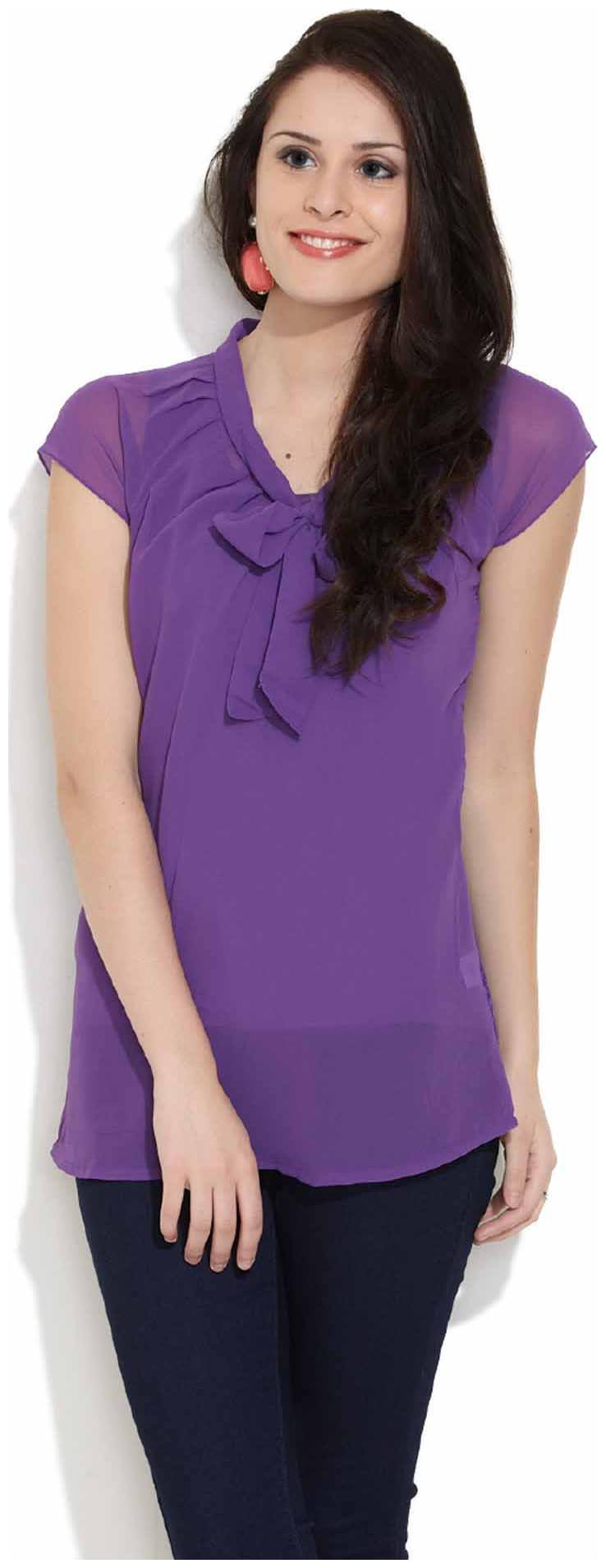 

SOIE CREPE TOP WITH TIE-UP COLLAR AND LACE BACK