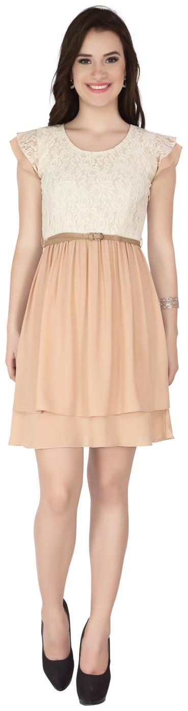 

SOIE FROCK DRESS WITH TWO LAYERED FLARED BOTTOM AND LAYERED SHORT SLEEVES