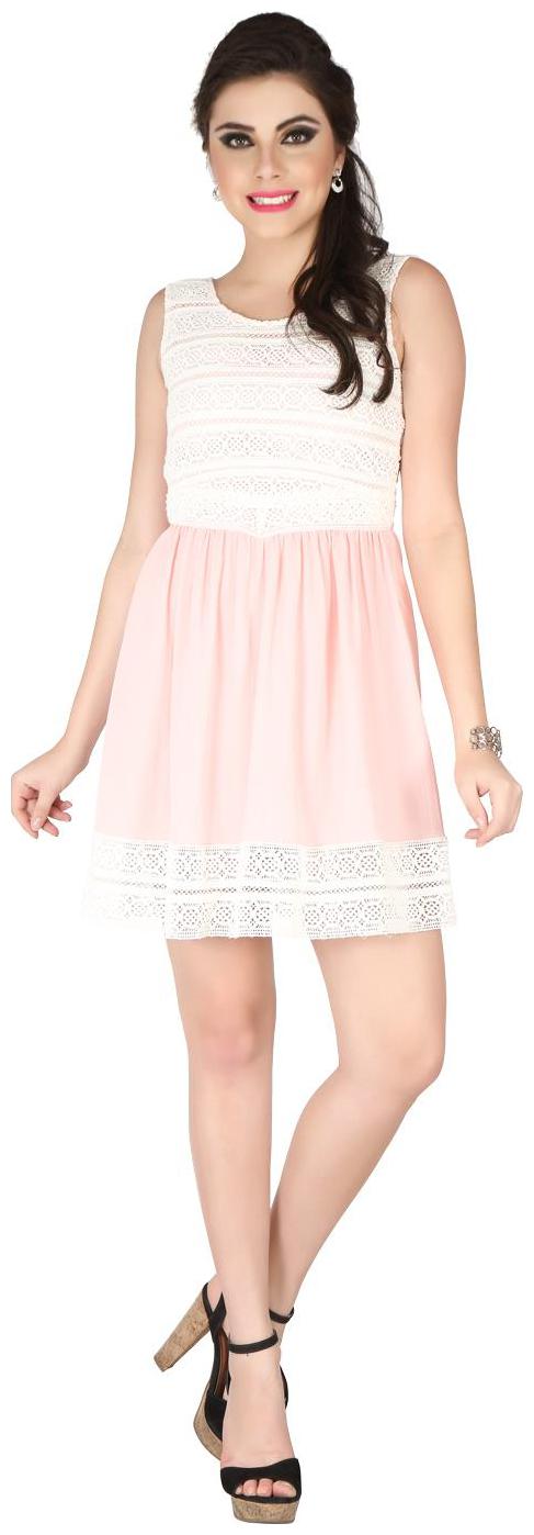 

soie FROCK DRESS EMBROIDERED FABRIC YOKE AND FLARED BOTTOM WITH LACE FINISHED HEMLINE