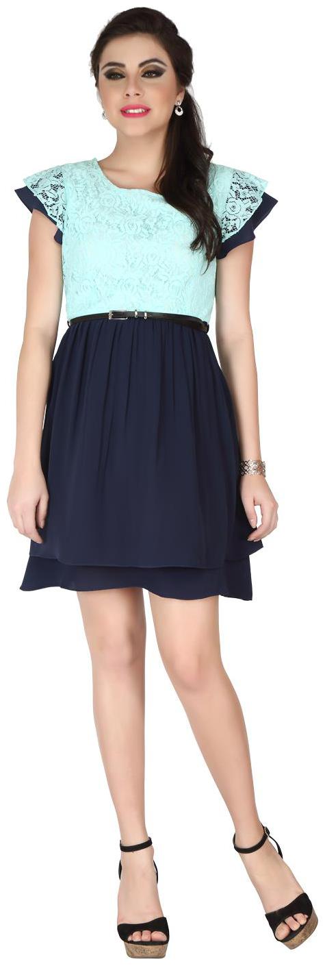 

SOIE FROCK DRESS WITH TWO LAYERED FLARED BOTTOM AND LAYERED SHORT SLEEVES