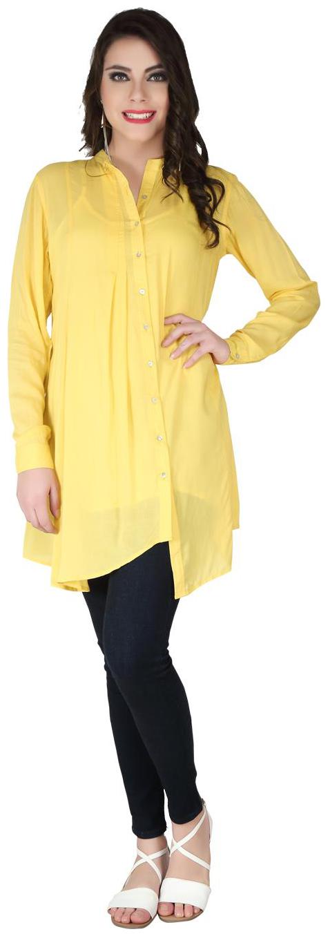 

SOIE full sleevehenley neckline button down tunic with assymetric hemline