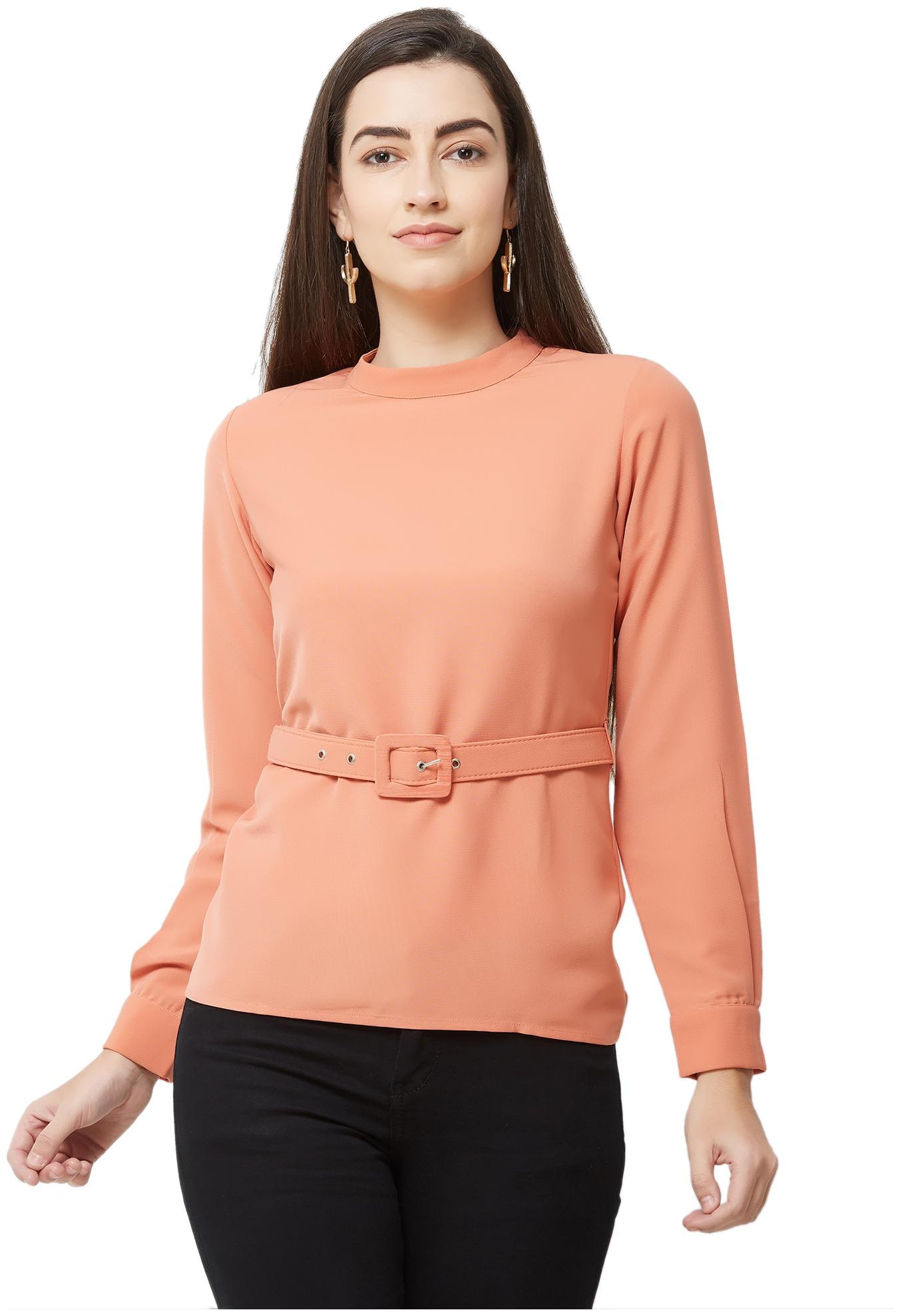 

Soie Women Solid Regular top - Peach