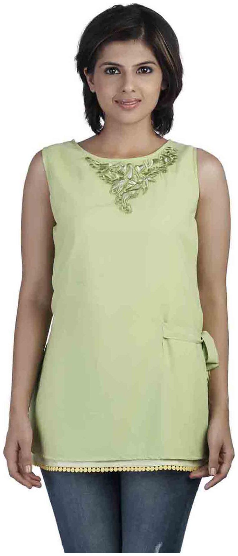 

Soie L Green Solid Sleeveless Women s Top