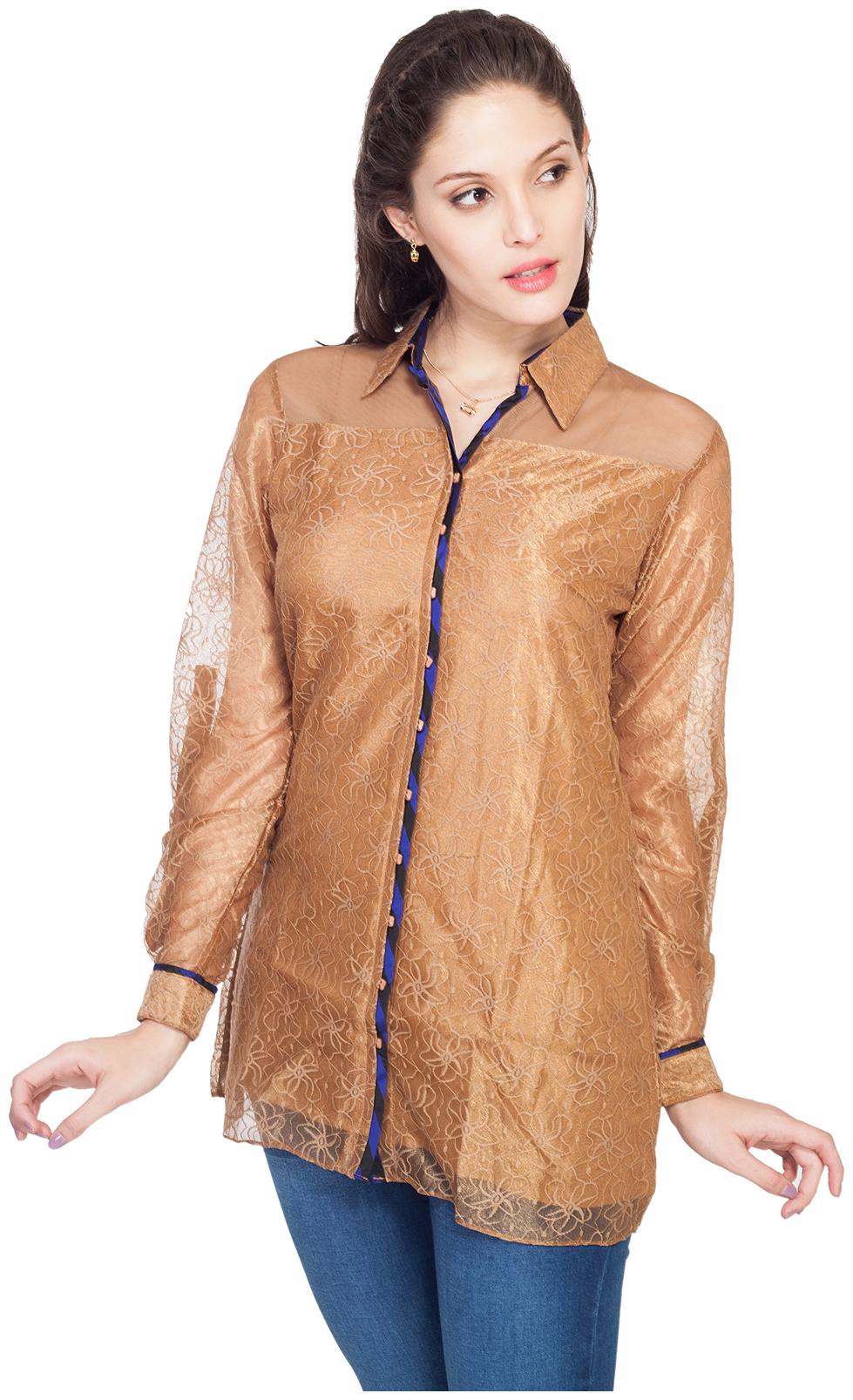 

SOIE LACE TUNIC WITH FRONT OPENING AND CONTRAST PIPING DETAILING