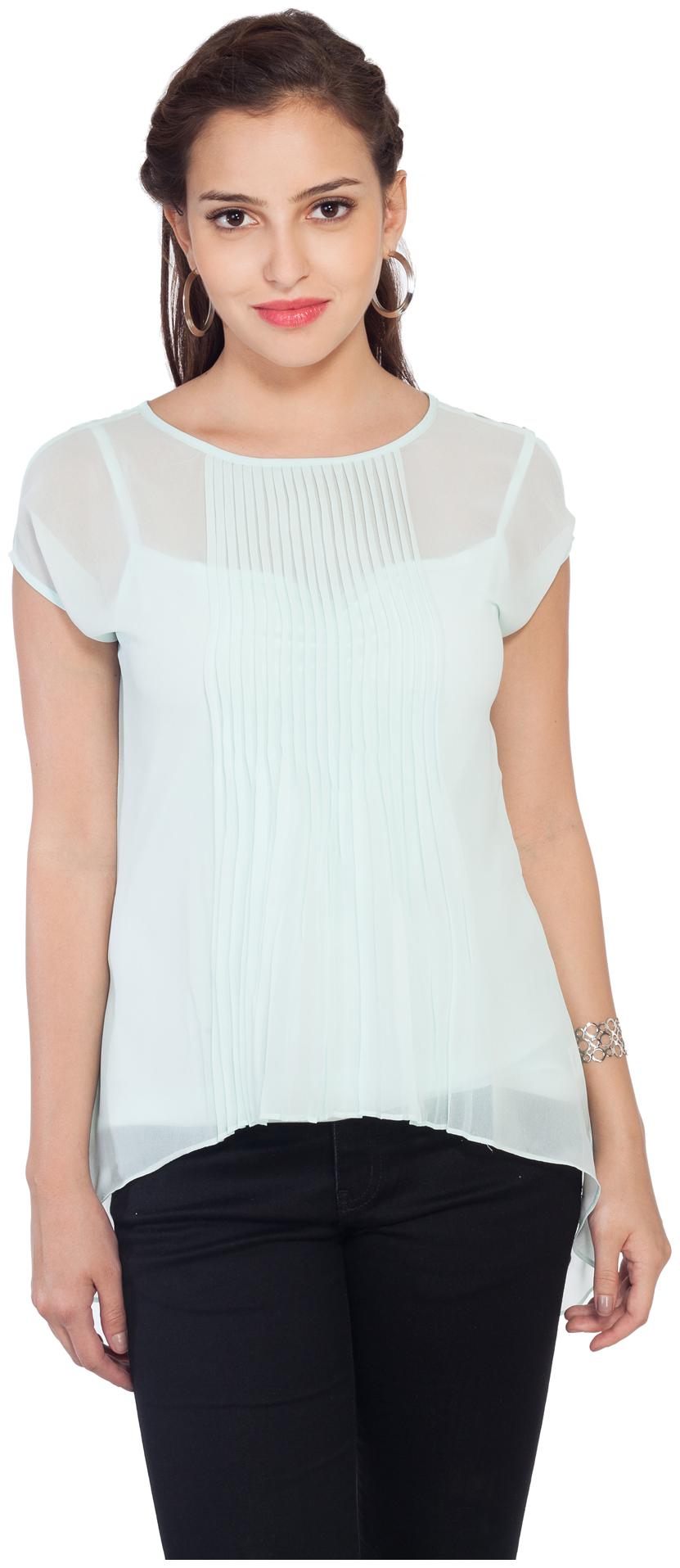

SOIE low-high hem georgette top with pleating at the front and interesting sleeve detailing