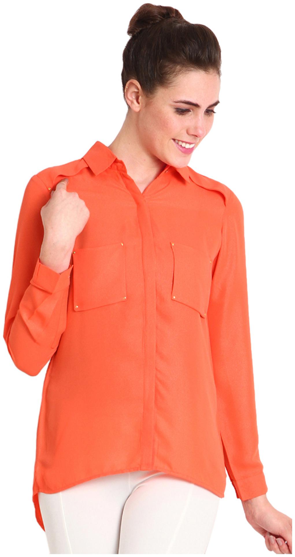 

Soie Women Orange Solid Regular Fit Shirt