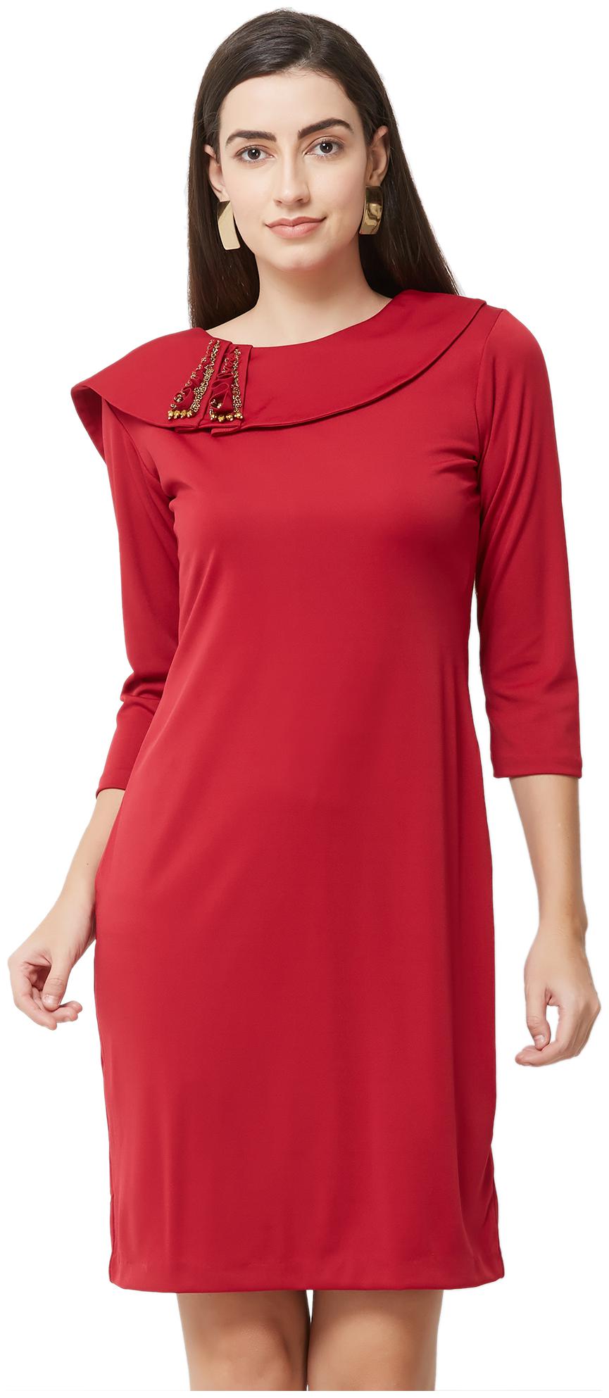 

Soie Maroon Solid Sheath dress
