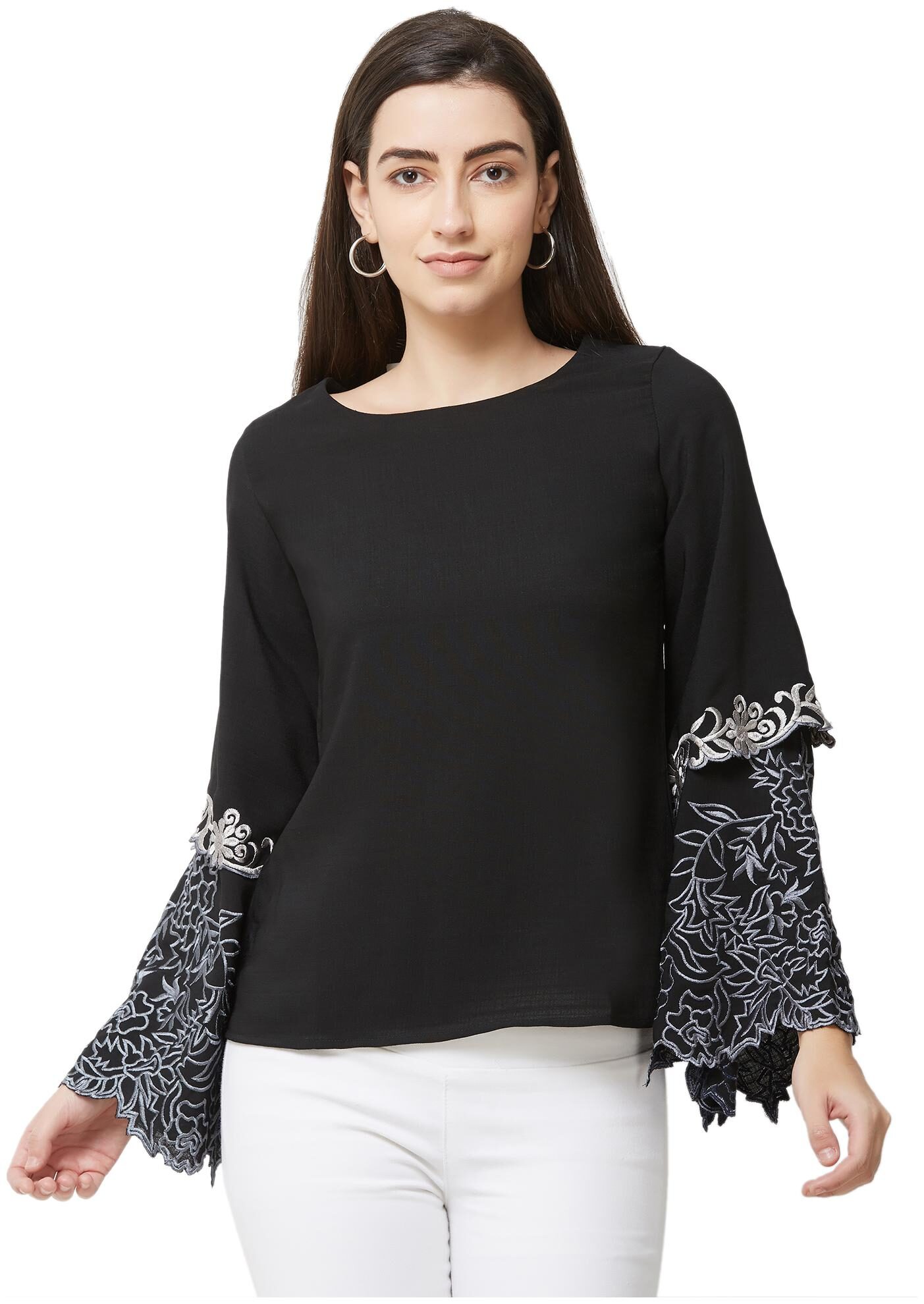 

Soie Women Self design Regular top - Black