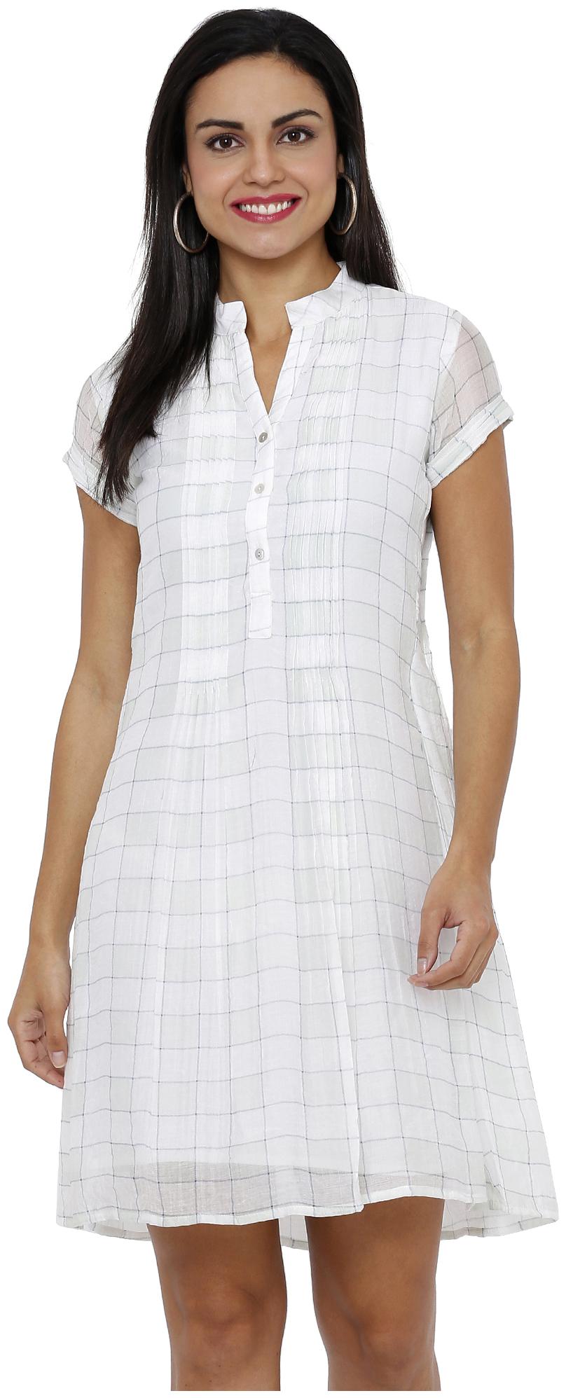 

Soie White Checked Shirt dress