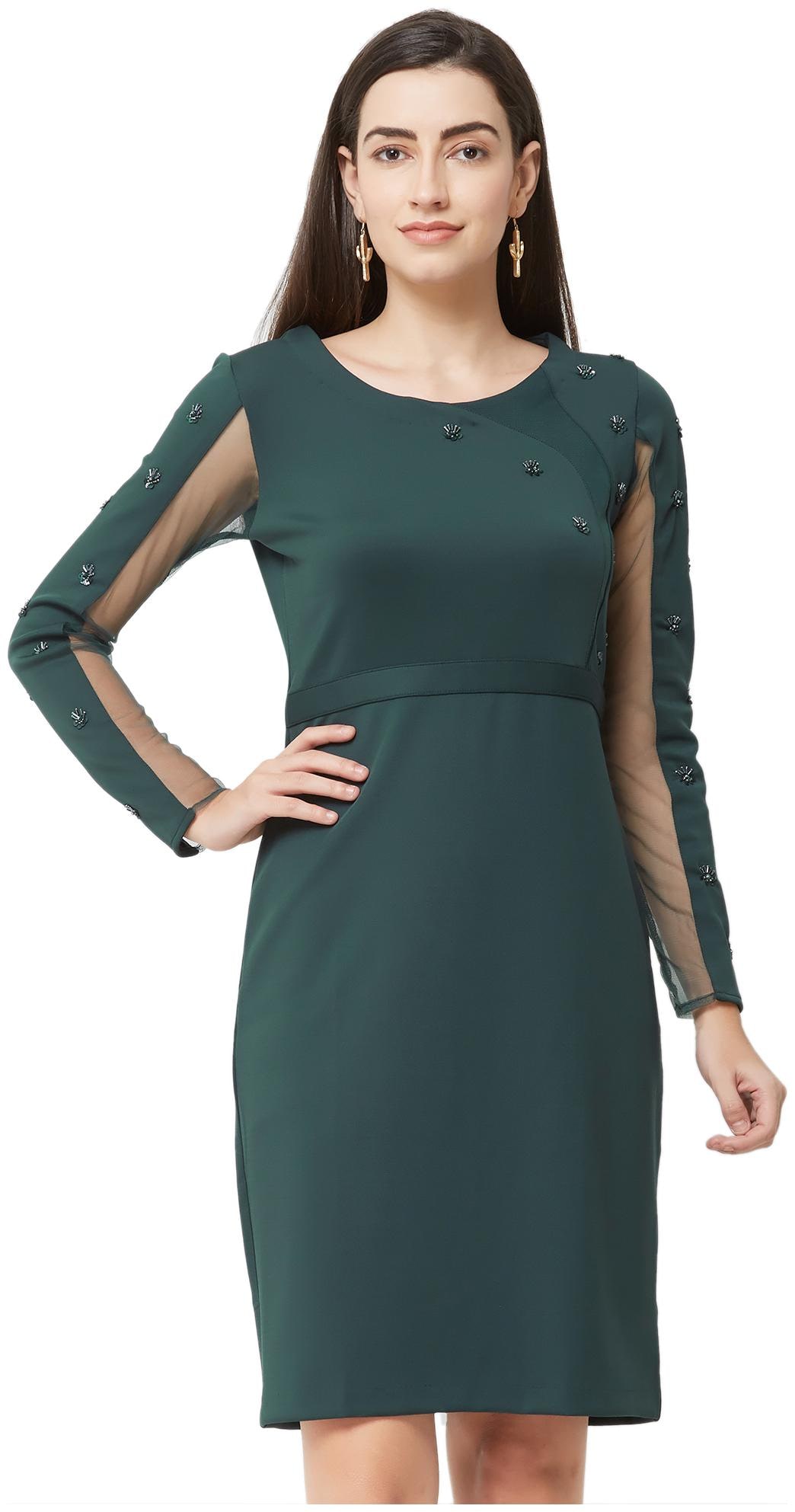 

Soie Green Embroidered Sheath dress