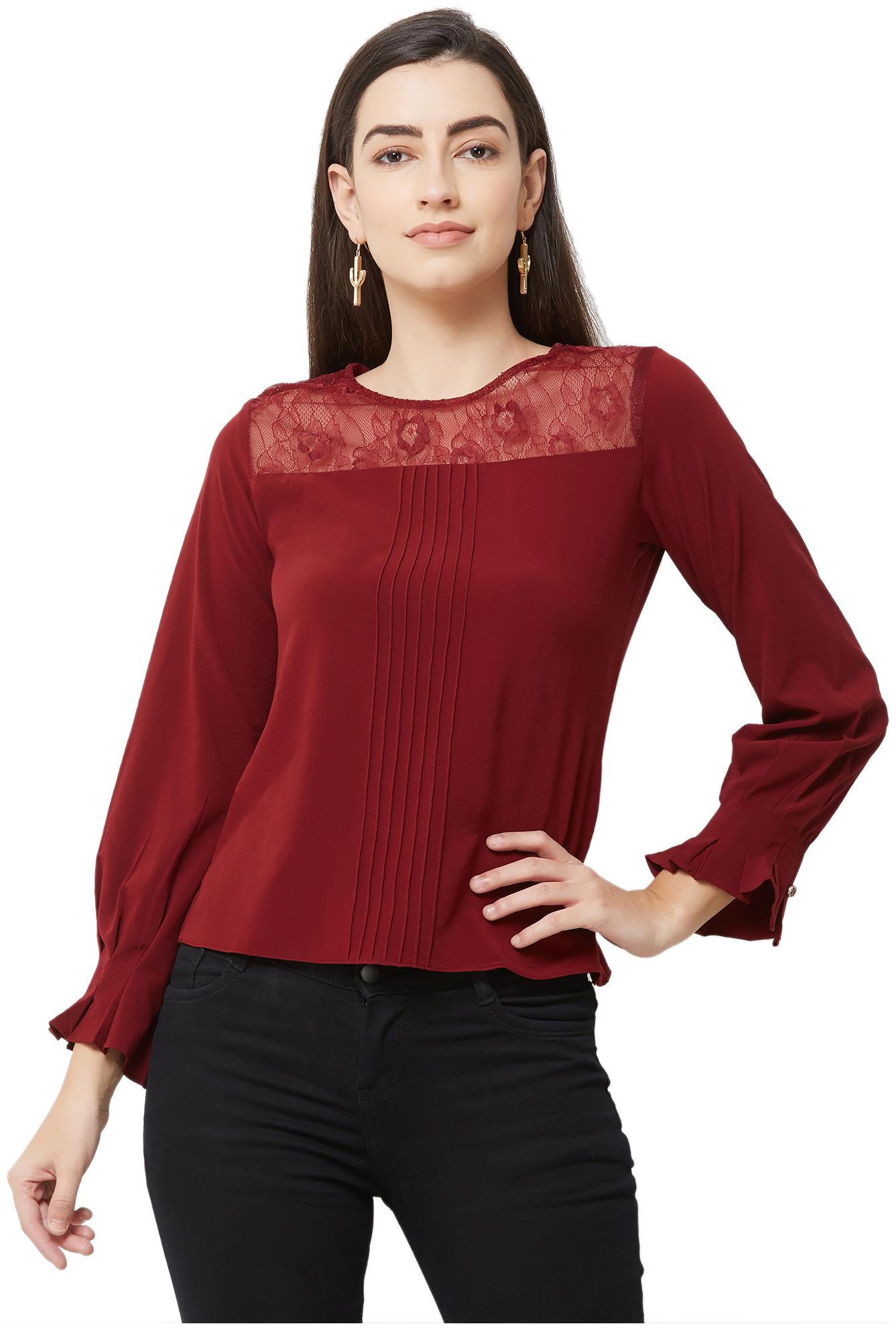 

Soie Women Solid Regular top - Maroon