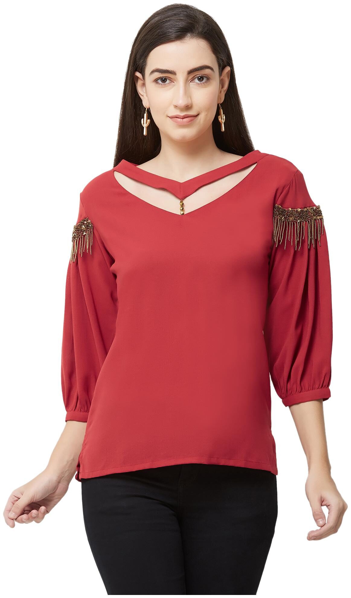 

Soie Women Solid Regular top - Red