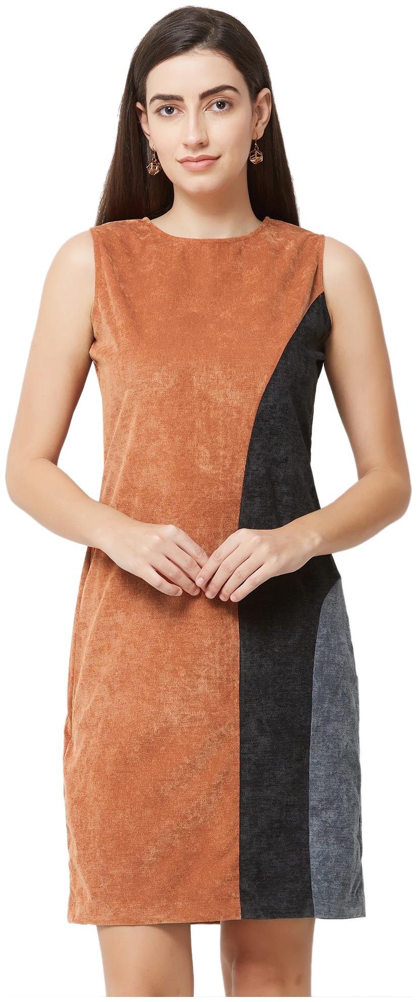 

Soie Orange Colorblocked Sheath dress
