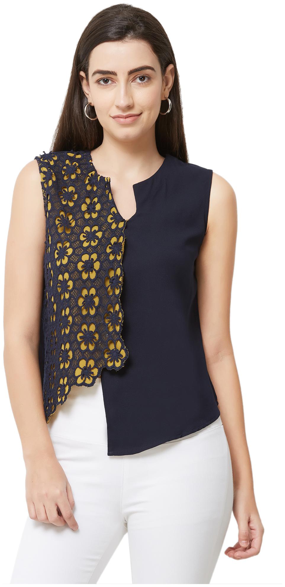 

Soie Women Self design Regular top - Blue
