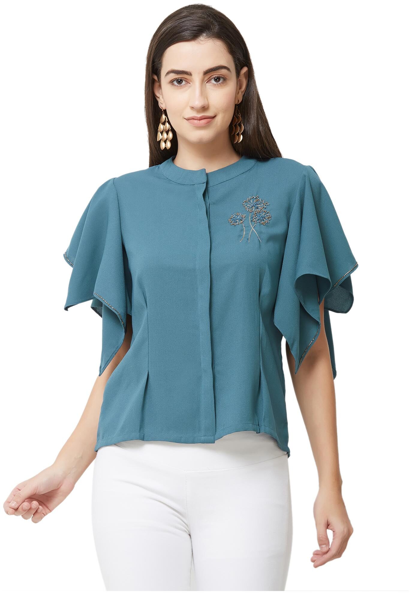 

Soie Women Embroidered Regular top - Blue