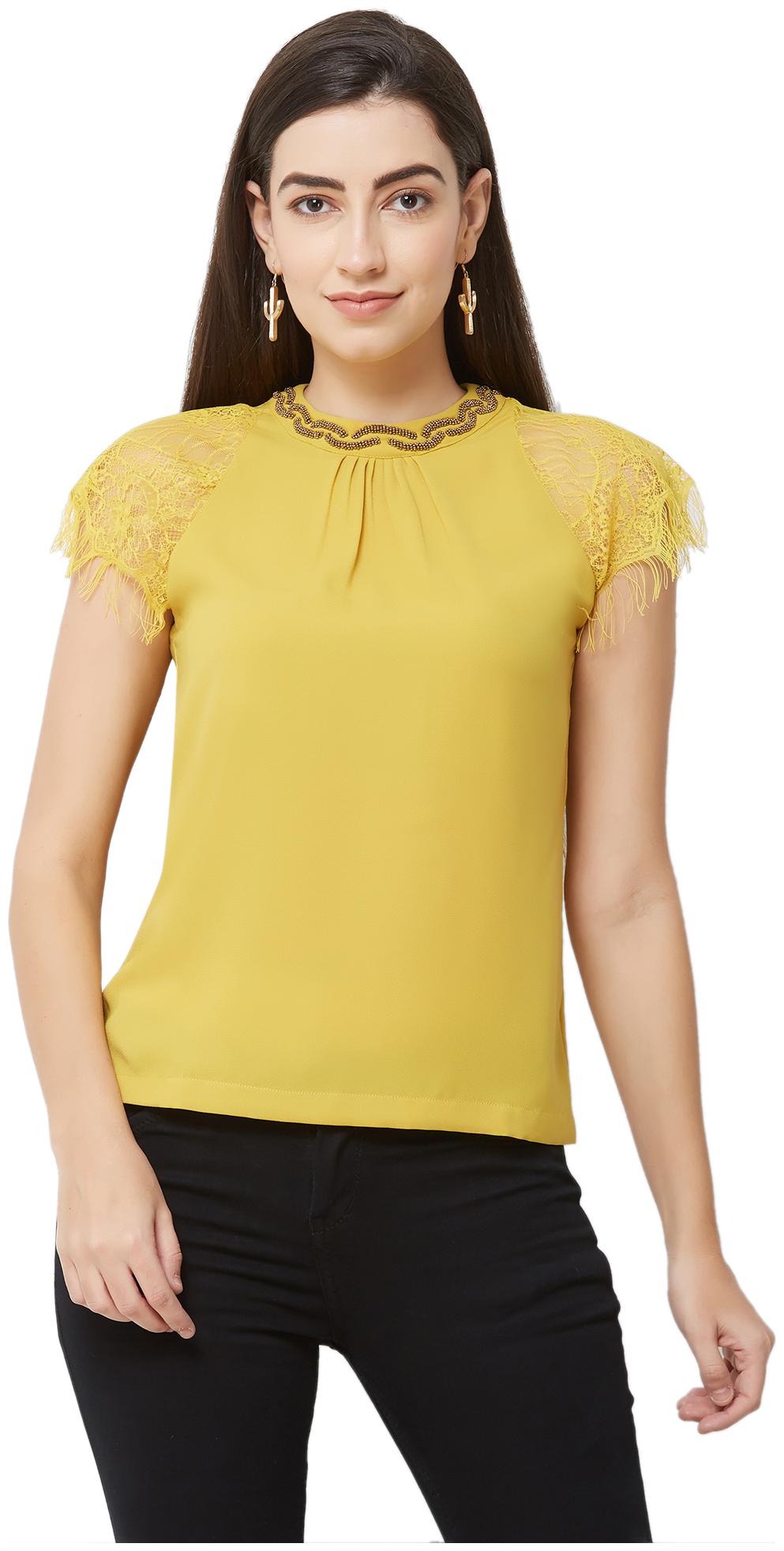 

Soie Women Solid Regular top - Yellow